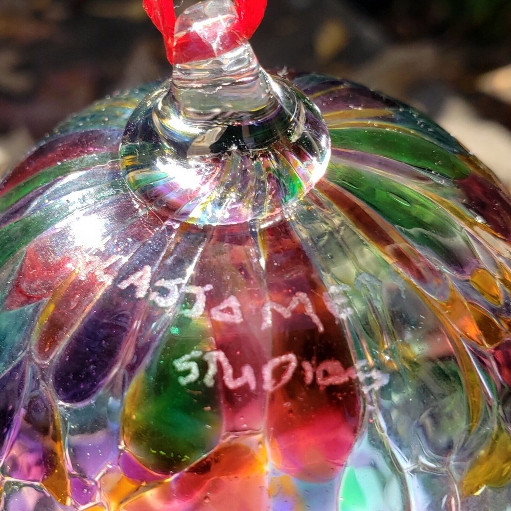 Glassometry Studios Blown Art Glass Ball Ornament Rainbow Hanging Signed - Picture 3 of 5